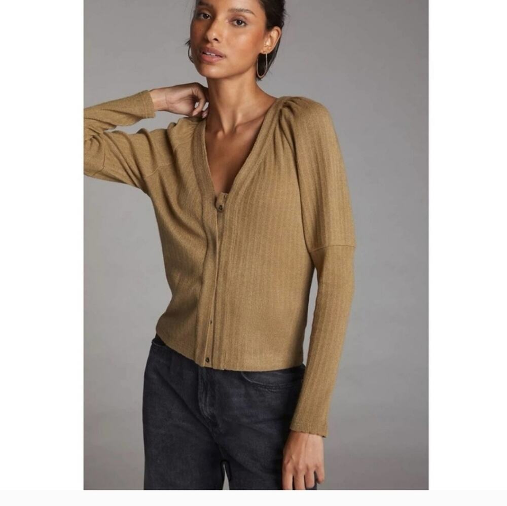 Anthropologie Snap Front Cardigan Sweater Brown Olive Women's Size Medium